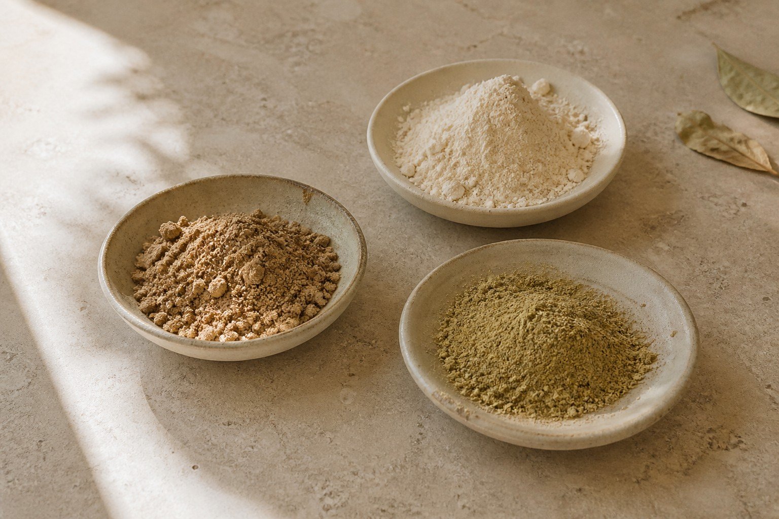 Three extract-powder samples with different color and particle size for specification review.