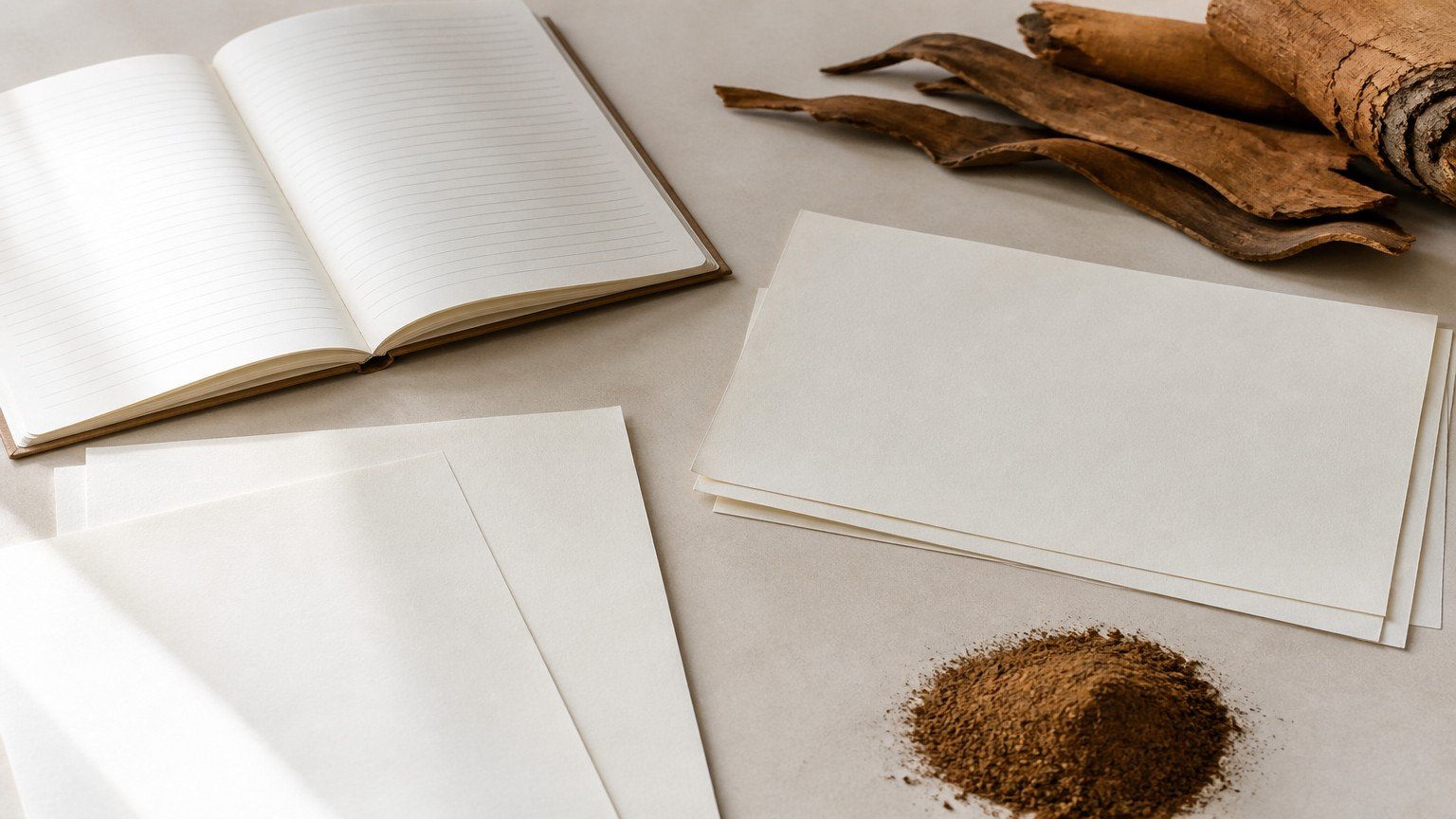 Blank papers and botanical extract powder representing supplier document review.