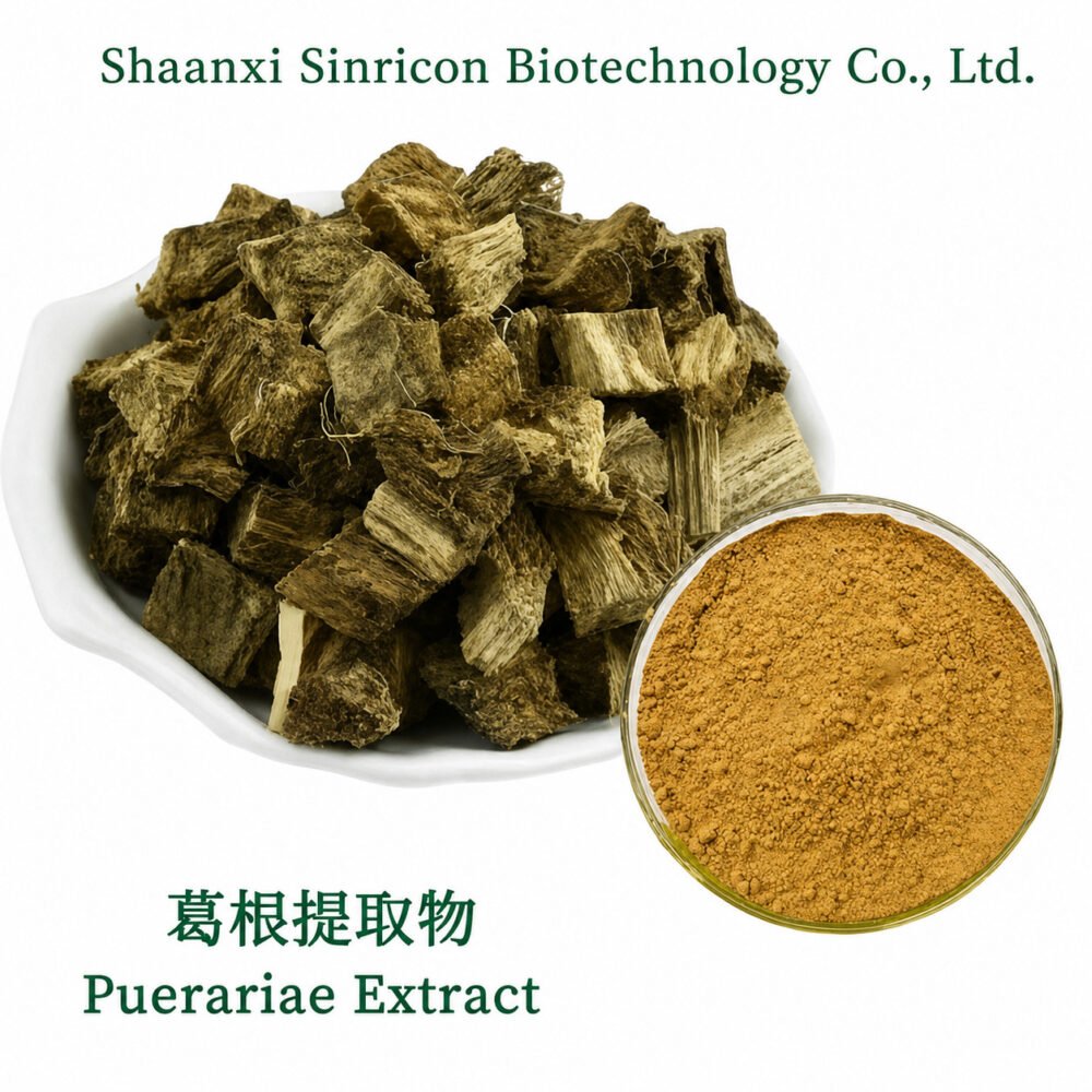 Kudzu Root Extract product image with botanical source material and extract powder.